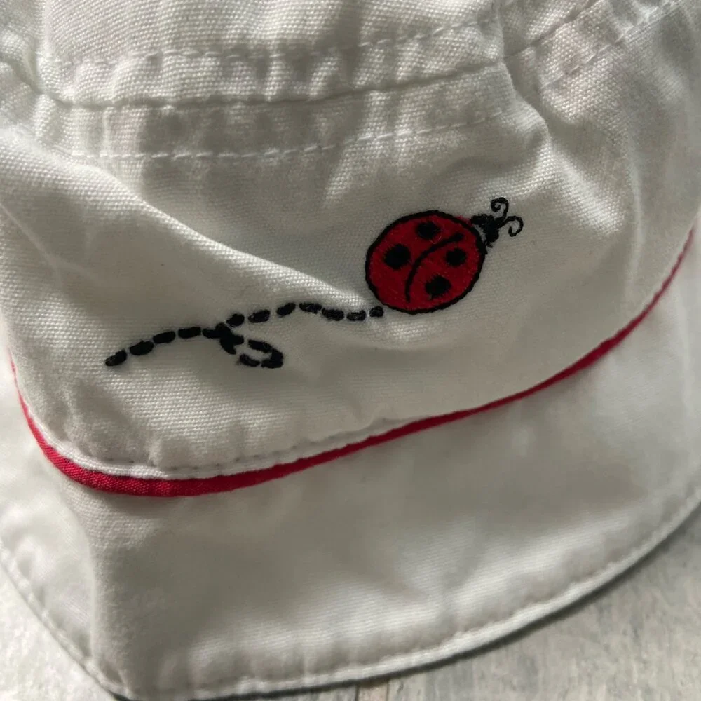 Gymboree Cotton Embroidered Ladybug Sun Bucket Hat White Red Size 0-6 months - Picture 3 of 9